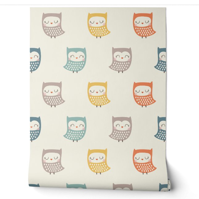 Cute Owls in muted fall colours on cream Wallpaper (Unrolling)
