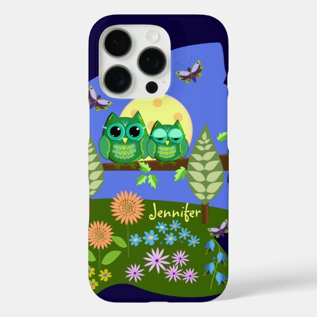 Cute Owls in Summer land & custom Name Case-Mate iPhone Case (Back)