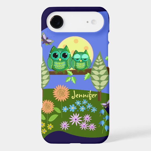 Cute Owls in Summer land & custom Name Case-Mate iPhone Case (Back)