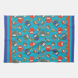 Cute Owls Kitchen Towel, Red, Blue, Green Tea Towel