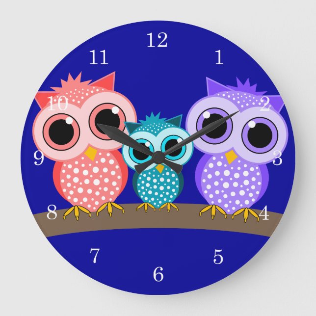 cute owls large clock (Front)