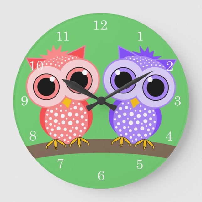 cute owls large clock (Front)