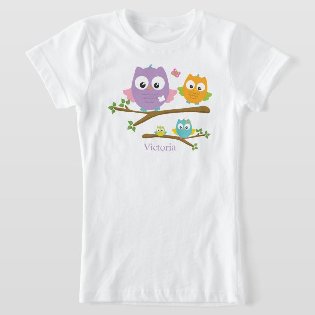 Cute Owls Name Girls Pink Purple Blue  T-Shirt (Laydown)