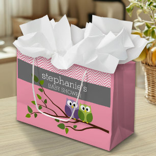 Cute Owls on Branch Baby Girl Shower Pink Large Gift Bag