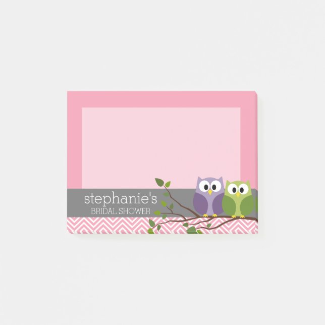 Cute Owls on Branch Baby Girl Shower Pink Post-it Notes (Front)