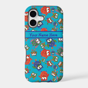 Cute Owls on Bright Turquoise Background