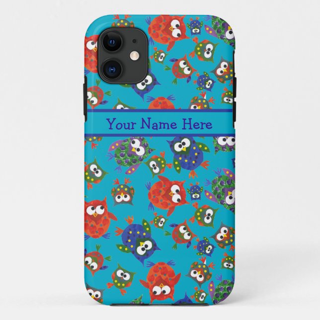 Cute Owls on Bright Turquoise Background Case-Mate iPhone Case (Back)