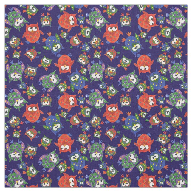 Cute Owls on Navy Blue Fabric to Customise (Swatch)