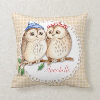 Cute owls on the branch. Personalised Cushion