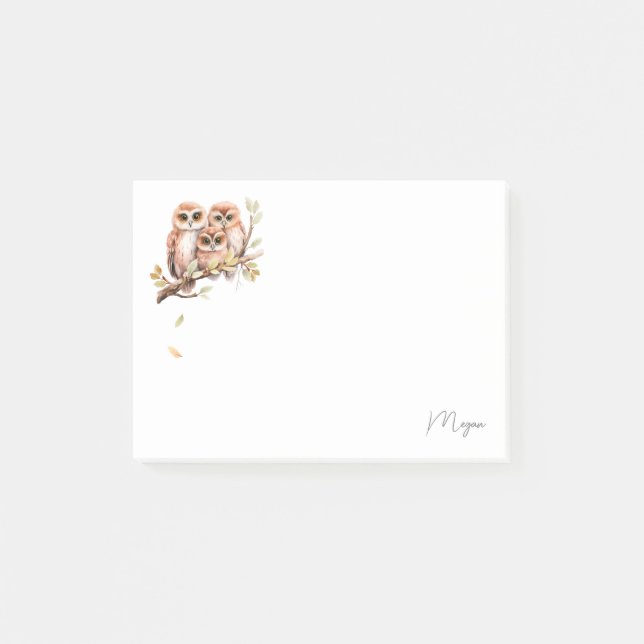 Cute Owls on Tree Branch Post-it Notes (Front)