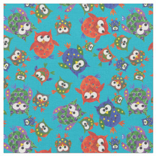 Cute Owls on Turquoise Fabric to Customise