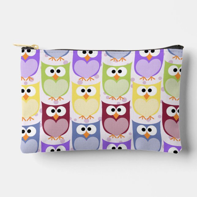 Cute Owls, Owl Pattern, Baby Owls, Colourful Owls Accessory Pouch (Front)