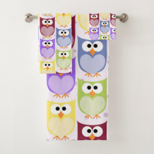 Cute Owls, Owl Pattern, Baby Owls, Colourful Owls Bath Towel Set