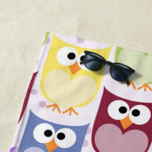 Cute Owls, Owl Pattern, Baby Owls, Colourful Owls Beach Towel