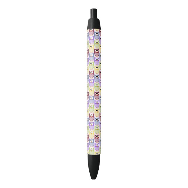 Cute Owls, Owl Pattern, Baby Owls, Colourful Owls Black Ink Pen (Front Vertical)