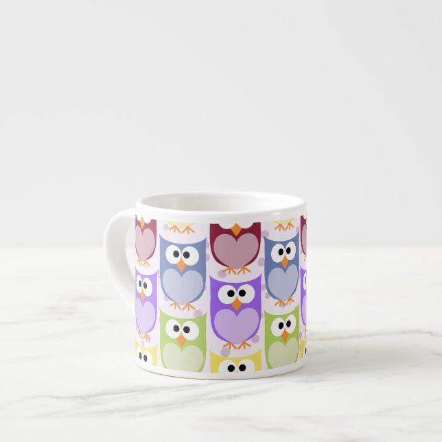 Cute Owls, Owl Pattern, Baby Owls, Colourful Owls Espresso Cup (Front Left)