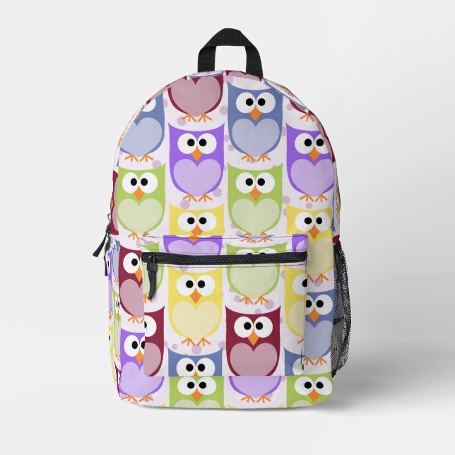 Cute Owls, Owl Pattern, Baby Owls, Colourful Owls Printed Backpack (Front)