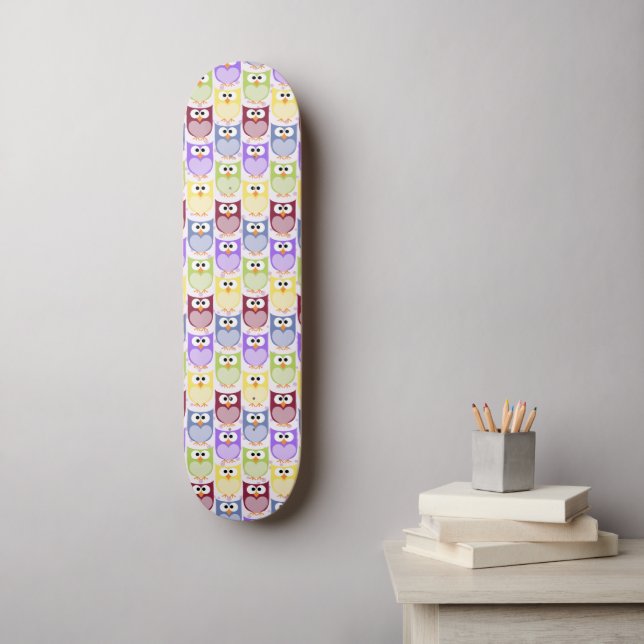 Cute Owls, Owl Pattern, Baby Owls, Colourful Owls Skateboard (Wall Art)