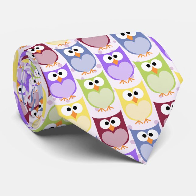 Cute Owls, Owl Pattern, Baby Owls, Colourful Owls Tie (Rolled)