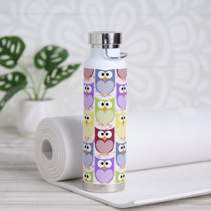Cute Owls, Owl Pattern, Baby Owls, Colourful Owls Water Bottle