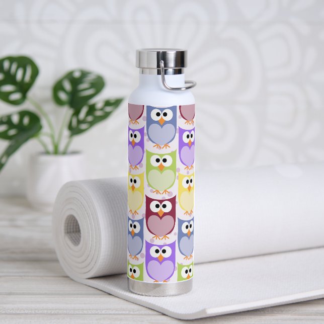 Cute Owls, Owl Pattern, Baby Owls, Colourful Owls Water Bottle (Yoga)