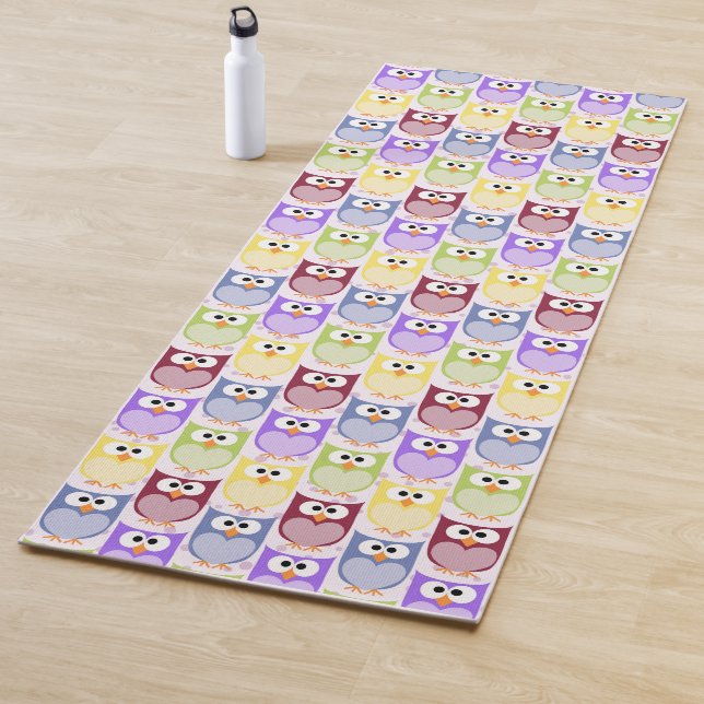 Cute Owls, Owl Pattern, Baby Owls, Colourful Owls Yoga Mat (In Situ)