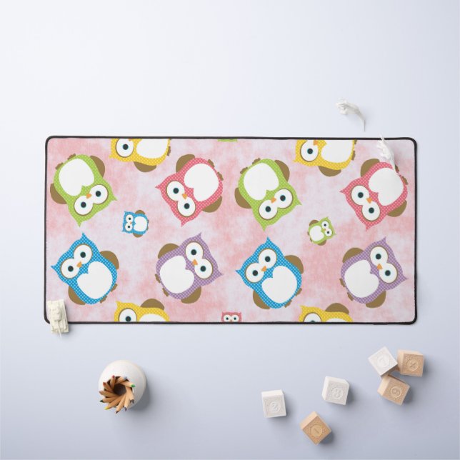 Cute Owls, Owl Pattern, Colourful Owls, Baby Owls Desk Mat (Kids Table)