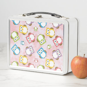 Cute Owls, Owl Pattern, Colourful Owls, Baby Owls Metal Lunch Box
