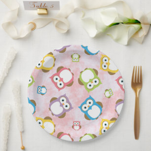Cute Owls, Owl Pattern, Colourful Owls, Baby Owls Paper Plate