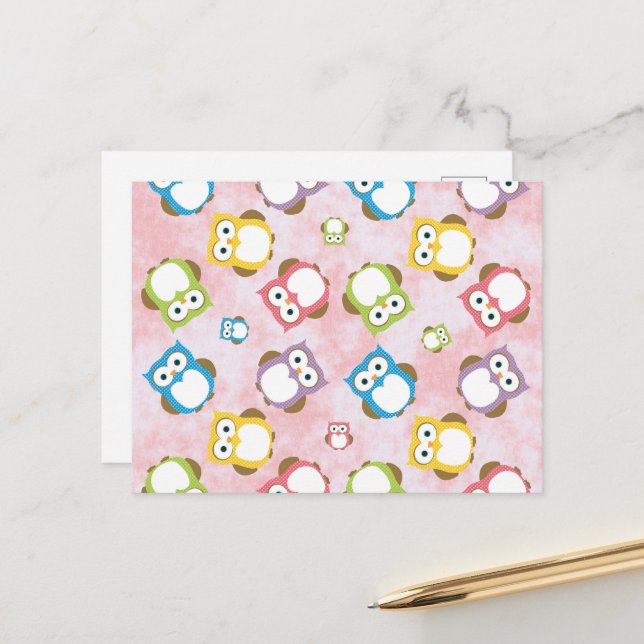 Cute Owls, Owl Pattern, Colourful Owls, Baby Owls Postcard (Front/Back In Situ)