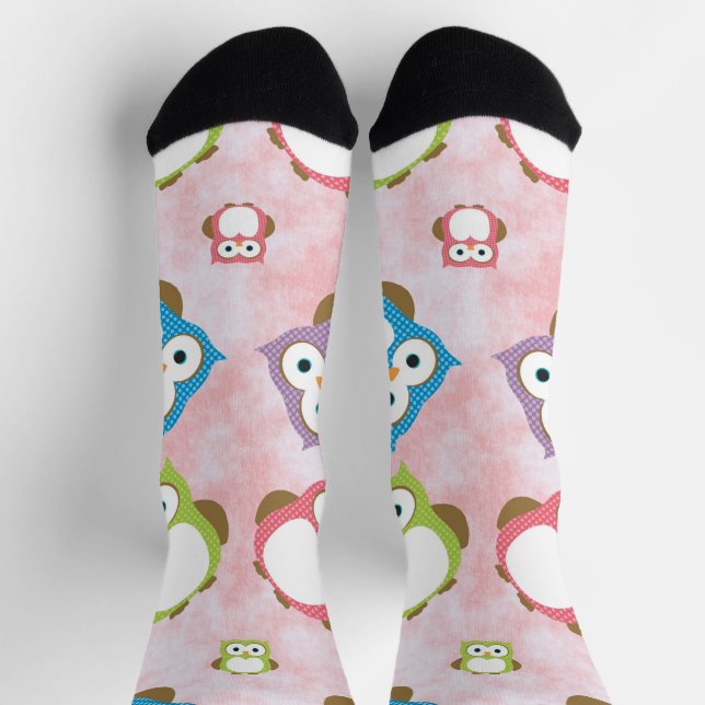 Cute Owls, Owl Pattern, Colourful Owls, Baby Owls Socks (Top)