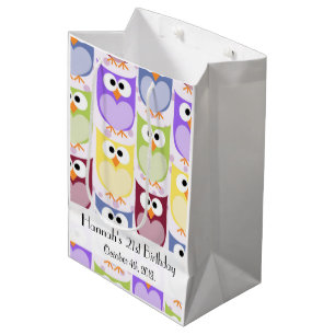 Cute Owls, Owl Pattern, Colourful Owls, Birthday Medium Gift Bag