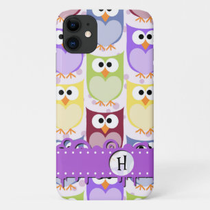 Cute Owls, Owl Pattern, Colourful Owls, Monogram Case-Mate iPhone Case