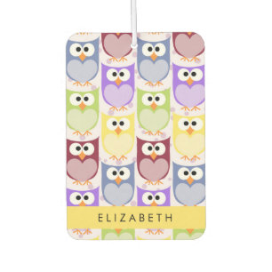Cute Owls, Owl Pattern, Colourful Owls, Your Name Car Air Freshener