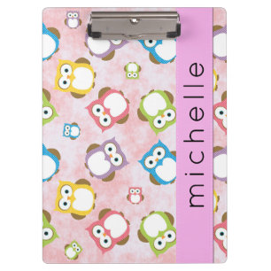 Cute Owls, Owl Pattern, Colourful Owls, Your Name Clipboard