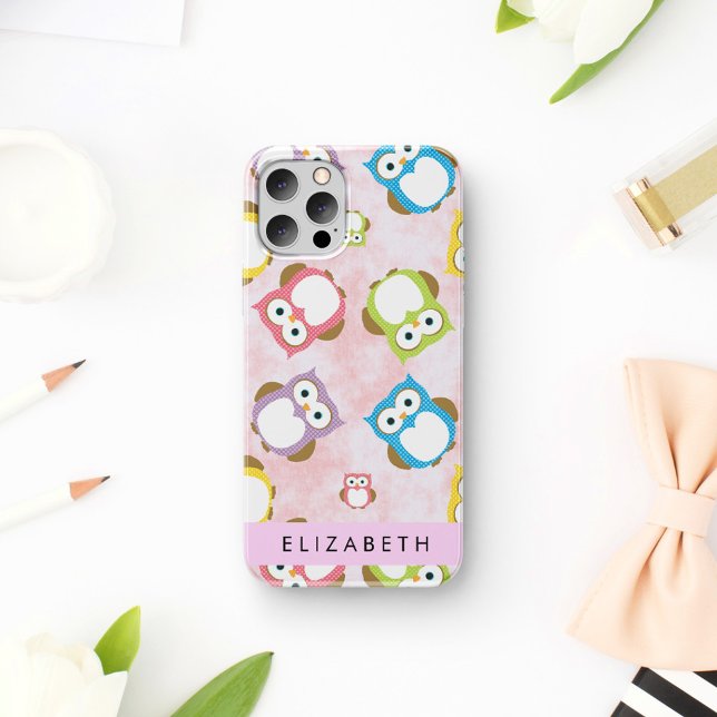 Cute Owls, Owl Pattern, Colourful Owls, Your Name iPhone 16 Case (Creator Uploaded)