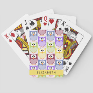 Cute Owls, Owl Pattern, Colourful Owls, Your Name Playing Cards