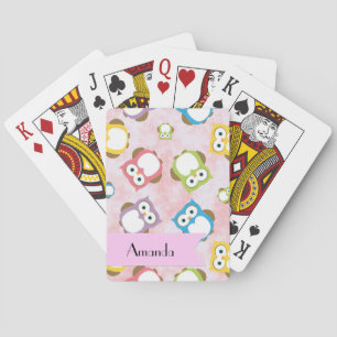 Cute Owls, Owl Pattern, Colourful Owls, Your Name Playing Cards