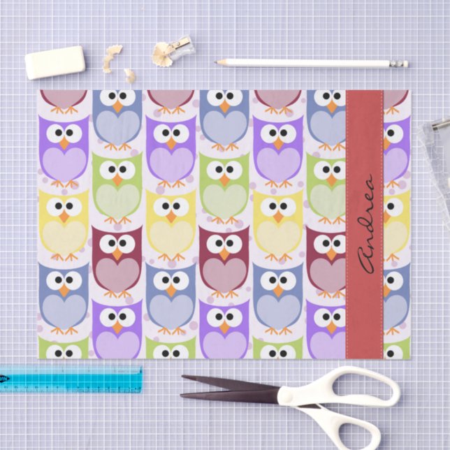 Cute Owls, Owl Pattern, Colourful Owls, Your Name Tissue Paper (Craft)