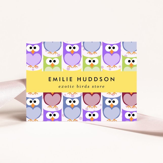 Cute Owls, Owl Pattern, Pet Shop, Bird Store Business Card (Creator Uploaded)