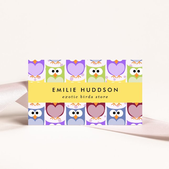 Cute Owls, Owl Pattern, Pet Shop, Bird Store Business Card (Creator Uploaded)