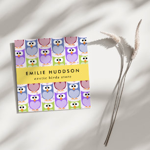 Cute Owls, Owl Pattern, Pet Shop, Bird Store Square Business Card