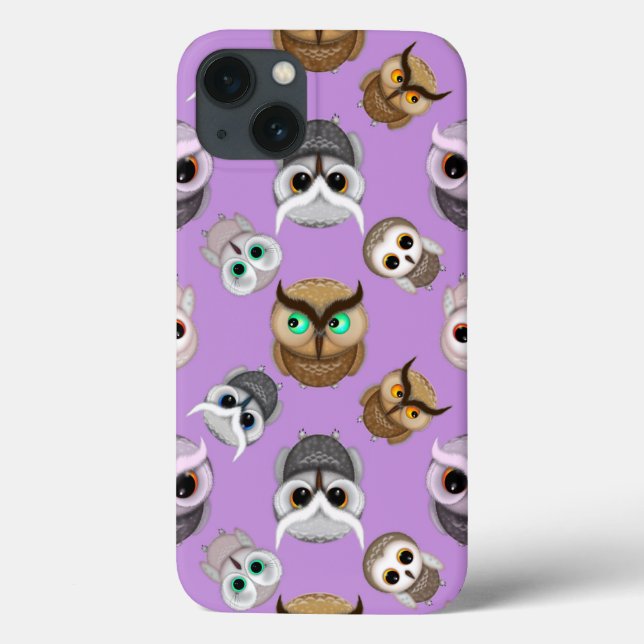 Cute Owls Pattern on Purple Background Case-Mate iPhone Case (Back)