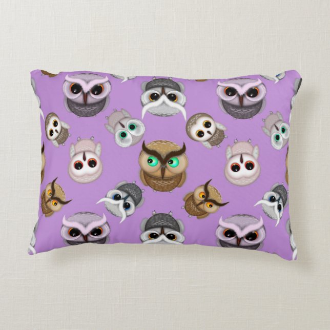 Cute Owls Pattern on Purple Background Decorative Cushion (Back)