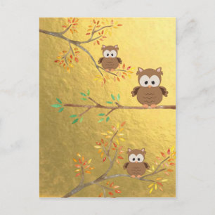 Cute Owls perched on a branch Postcard