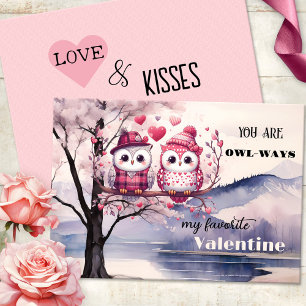 Cute Owls Pink Heart Valentine's Day Holiday Card