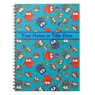Cute Owls Spiral Notebook, Red, Blue, Green Spiral Notebook