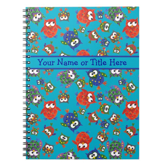 Cute Owls Spiral Notebook, Red, Blue, Green Spiral Notebook (Front)
