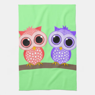 cute owls tea towel
