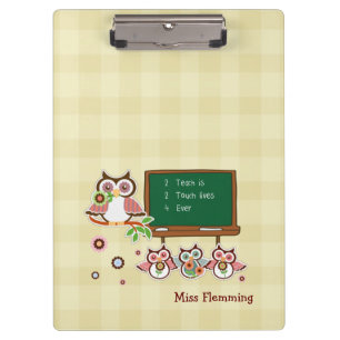Cute Owls Teacher Appreciation Custom Name Gift Clipboard